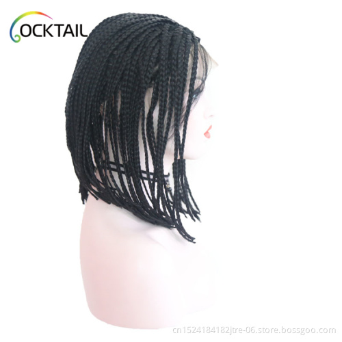 mixed color thick braided bob lace wig with baby hair, braid & bead wig, crochet braid synthetic hair wig